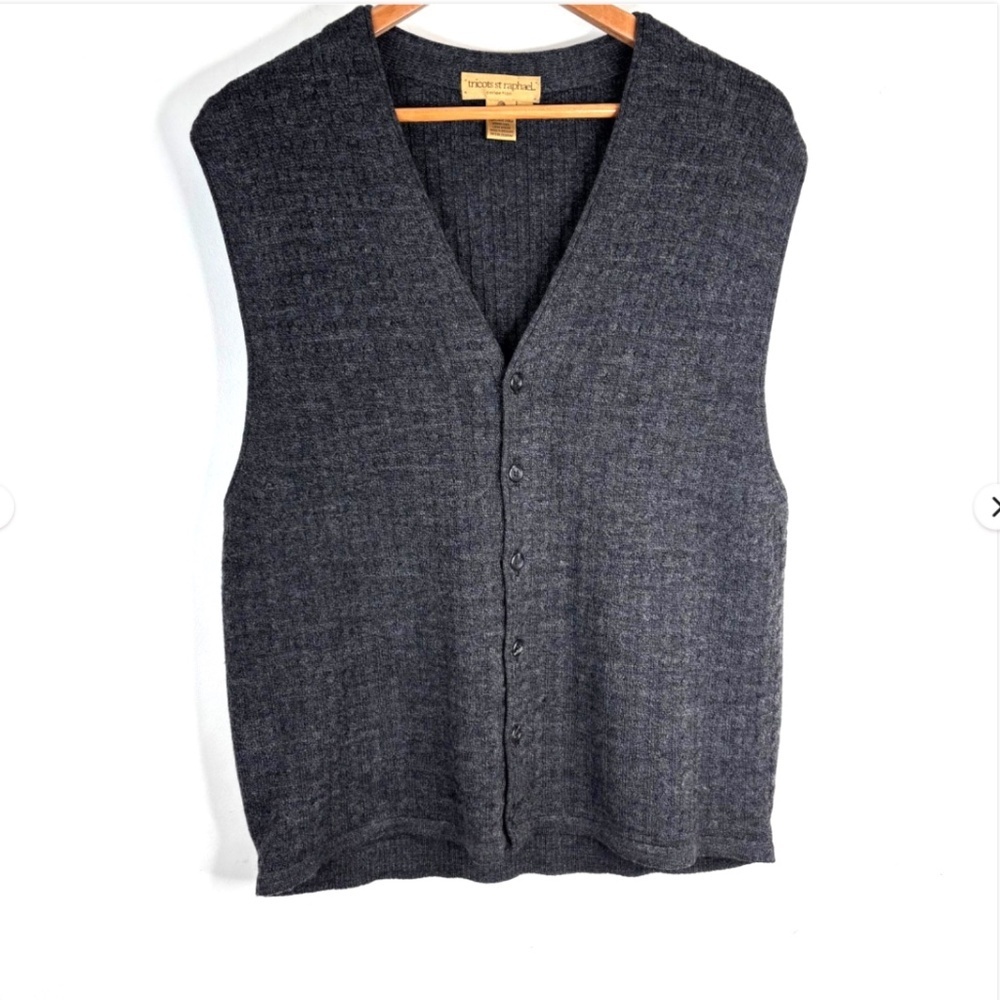VTG Tricots Cable Knit Wool Sweater Vest M Charcoal Academia Grandpa Heritage
